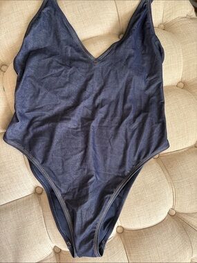 Women’s Navy V-Neck One-Piece Swimsuit